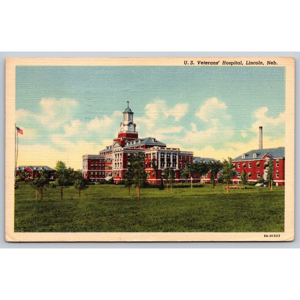 Lincoln NE U.S. Veterans Hospital Postcard 1940s Linen Nebraska City Postmark